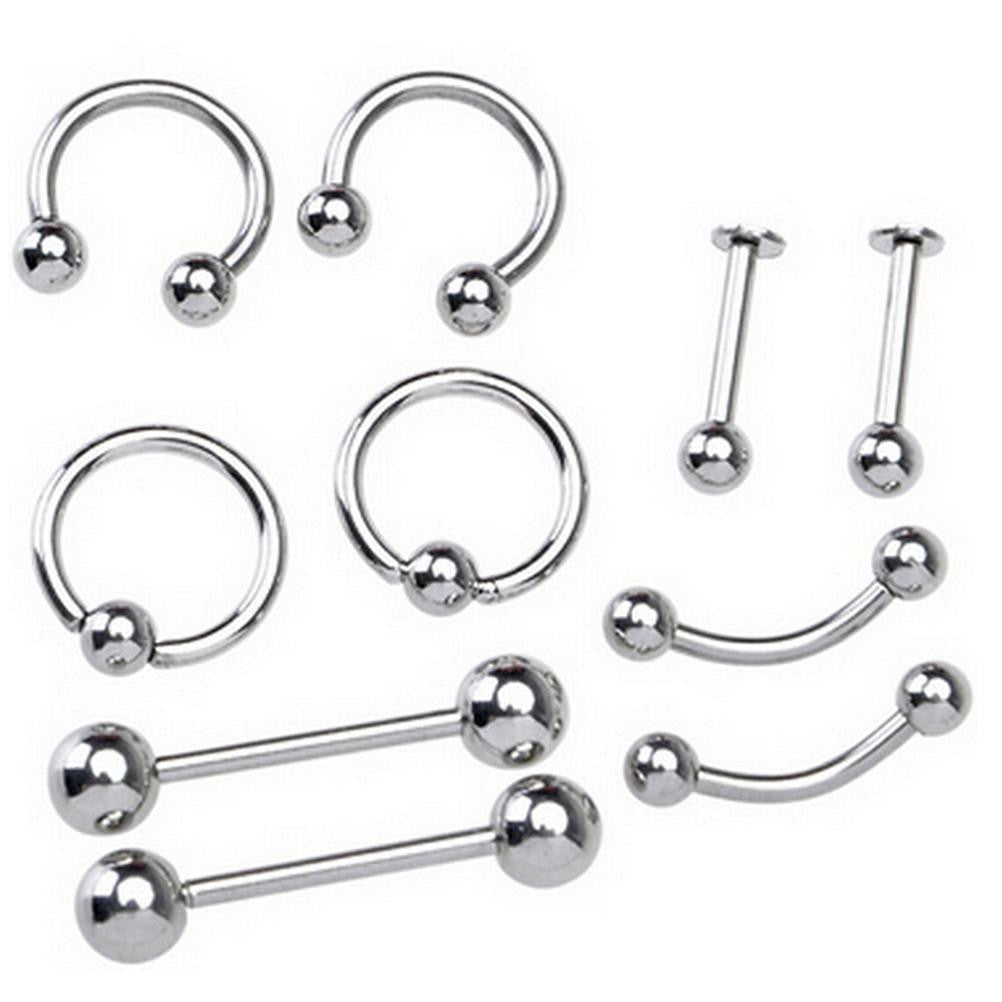 10PCS Stainless Steel Curved Eyebrow Nose Lip Earrings Nipple Piercings Punk Body Piercing  EF8