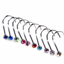 10Pcs Mix Colors Rhinestone Hook Bone Bar Pin Piercing Jewelry Nose Studs Rings EF8