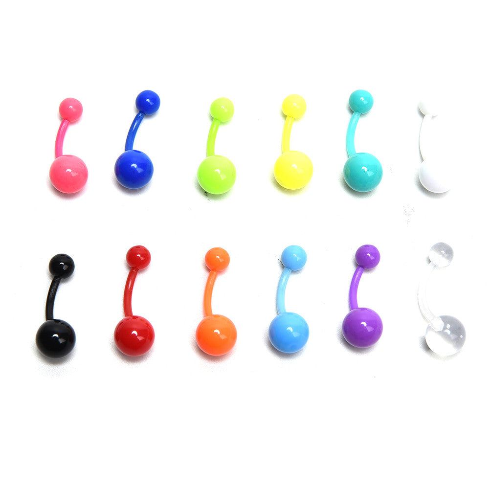 12Pcs Flexible Navel Bar Barbell Rings Mixed Belly Button Piercing Body Jewelry EF8