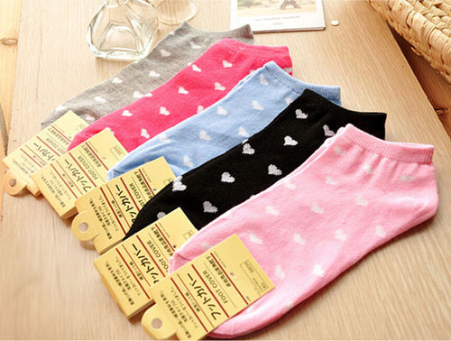 1 5 Pair Soft Boat Socks For Women Sweet Heart Design Women Girls Sock Slippers Cotton Blend Pink Blue Rose Grey Black EF8