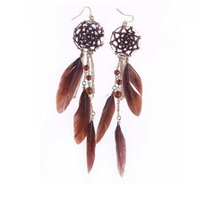 Bohemia Feather Beads Long Design Dream Catcher Earrings for Women Jewelry EF8