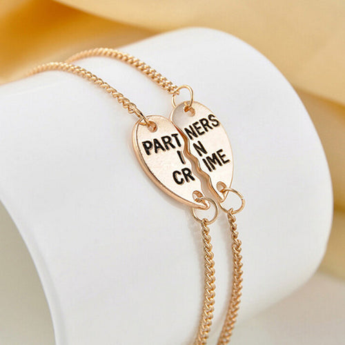 Elegant Best Friends BFF Forever Partners In Crime Valentine Split Heart Pendant Bracelet Set EF8