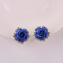 Elegant Charm Women Gold Plated 3 Colors Austrian Crystal Rose Pierced Stud Earrings For Gifts EF8