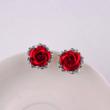 Elegant Charm Women Gold Plated 3 Colors Austrian Crystal Rose Pierced Stud Earrings For Gifts EF8