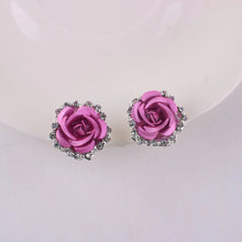 Elegant Charm Women Gold Plated 3 Colors Austrian Crystal Rose Pierced Stud Earrings For Gifts EF8
