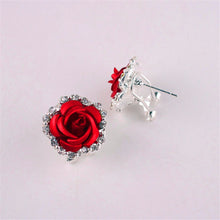 Elegant Charm Women Gold Plated 3 Colors Austrian Crystal Rose Pierced Stud Earrings For Gifts EF8