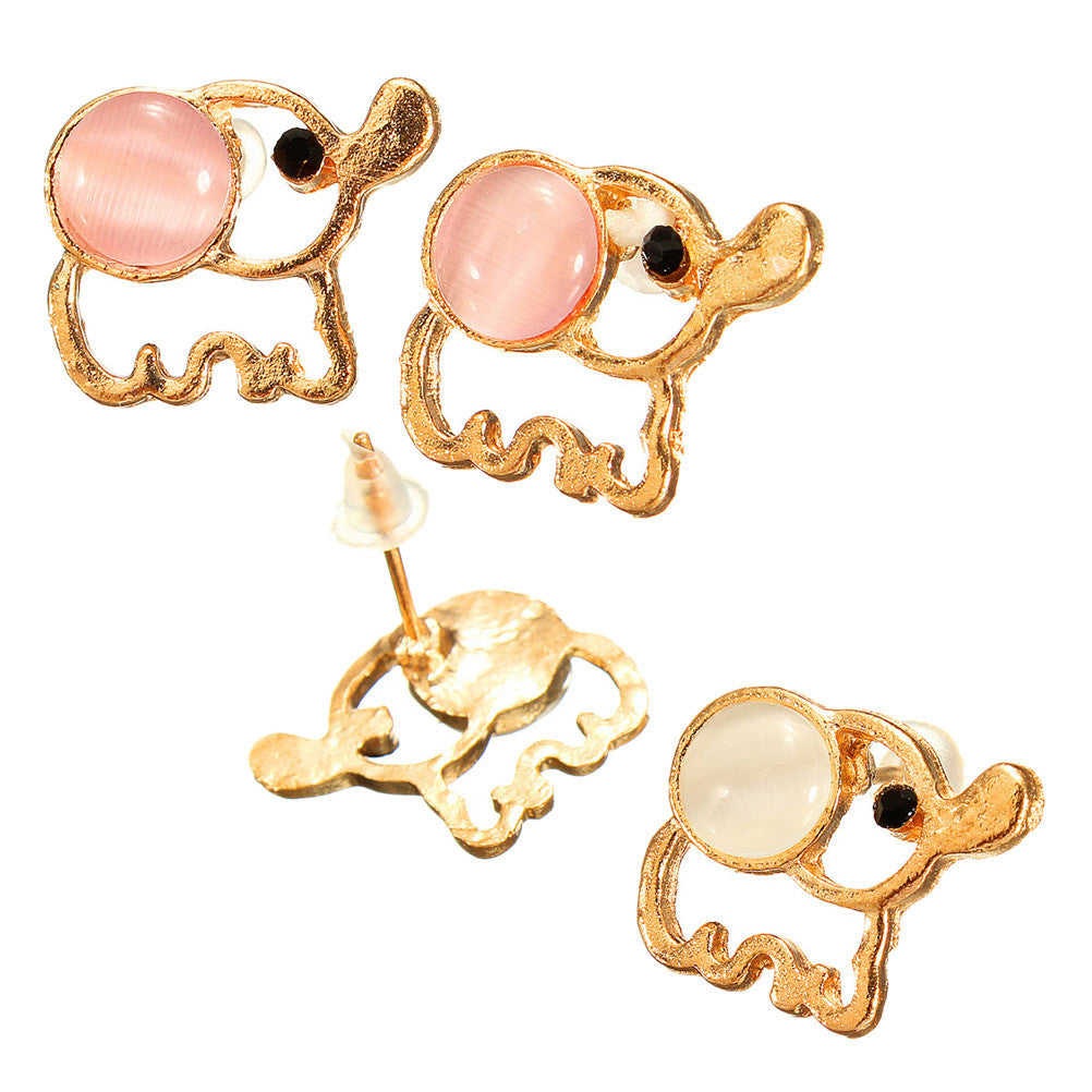 Lovely Cute Women Lady Baby Elephant Opal stud earrings Statement earrings for party EF8