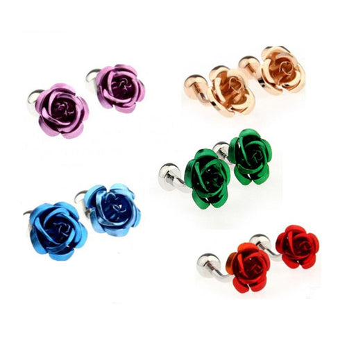 Red Purple Blue Silver Gold Green Rose Flower Cufflink Cuff Link EF8