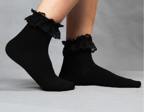 Lovely Cute Vintage Retro Froral Lace Ruffle Frilly Ankle Socks Ladies 5 Colors EF8