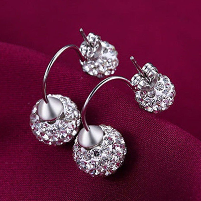 Screw Back Double-Side Full Siny Crystal Stud Earrings Women Silver Crystal Earrings Women Ear Jewelry EF8