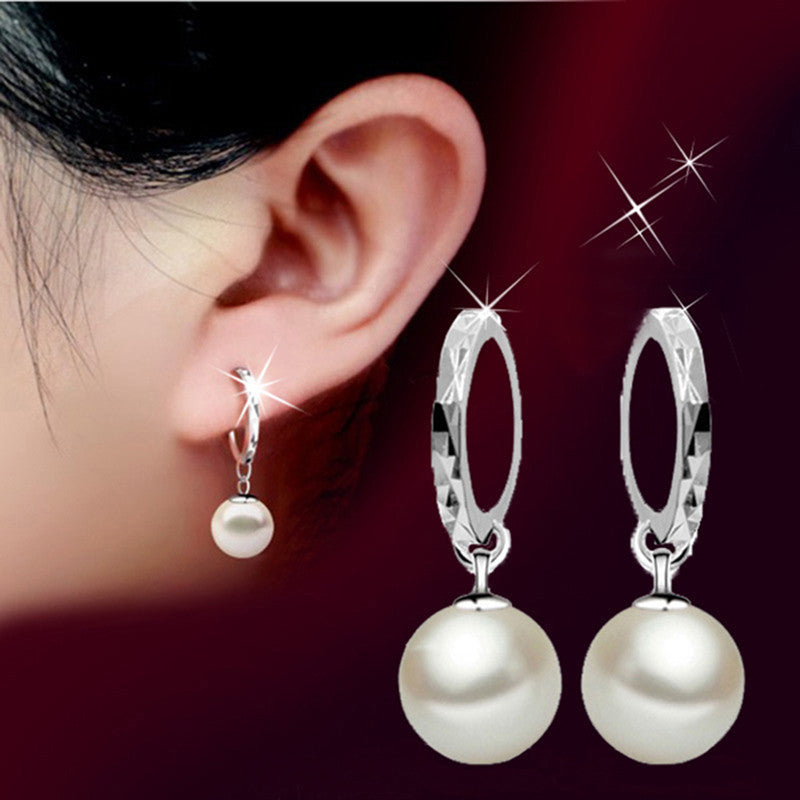 Girls Elegant Silver Pearls Pendant Ear Silver Plated Earrings Jewelry  EF8