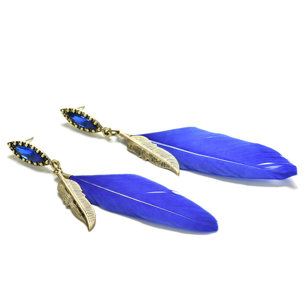 Leaf Feather Drop Earrings Vintage Crystal Bronze Leaf Long Earrings EF8