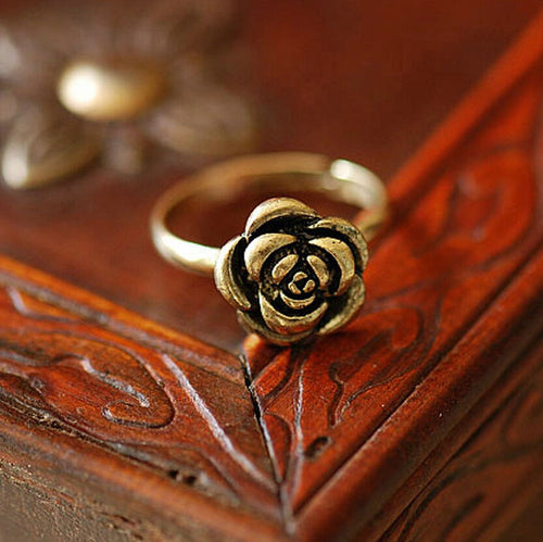 Adjustable Size  Gift Rose Bronze Sweet Elegant Style Beautiful Ancient Personality Flower Rings EF8