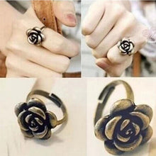 Adjustable Size  Gift Rose Bronze Sweet Elegant Style Beautiful Ancient Personality Flower Rings EF8