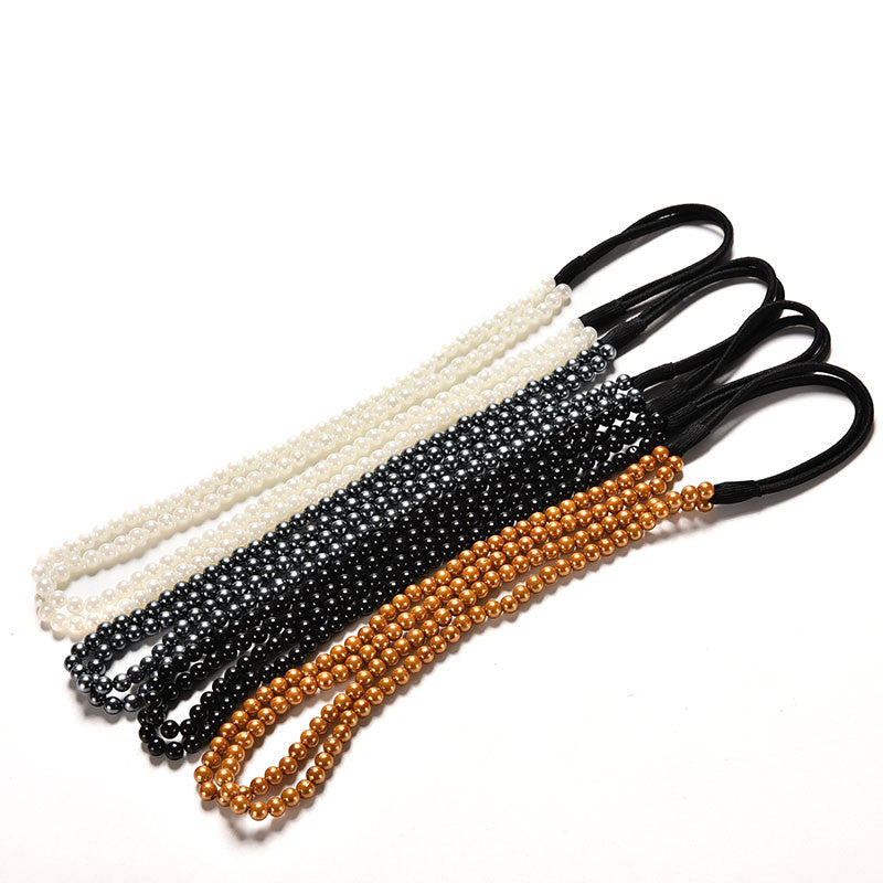 Double Pearl Hair Ribbon Hair Jewerly Pearl Hair Accessories Wedding Decoration Fine Jewelry For Women Girl EF8