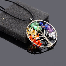 Multicolor Wisdom Tree Natural Stone Necklace Women Rainbow 7 Chakra Healing Tree Of Life Quartz Pendant Necklace EF8