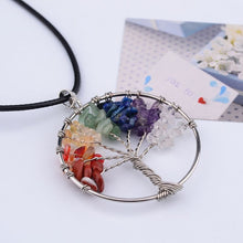 Multicolor Wisdom Tree Natural Stone Necklace Women Rainbow 7 Chakra Healing Tree Of Life Quartz Pendant Necklace EF8