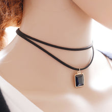 Punk Gothic Black Retro Leather Choker Collar Necklace Crystal Pendant EF8