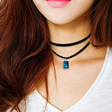 Punk Gothic Black Retro Leather Choker Collar Necklace Crystal Pendant EF8