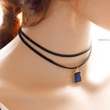Punk Gothic Black Retro Leather Choker Collar Necklace Crystal Pendant EF8