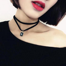 Punk Gothic Black Retro Leather Choker Collar Necklace Crystal Pendant EF8