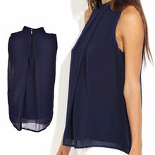 S-XL Women Chiffon Tank Top Tees Navy Sleeveless T Shirt Solid Color Lady Casual Vest Tops T-Shirt EF8