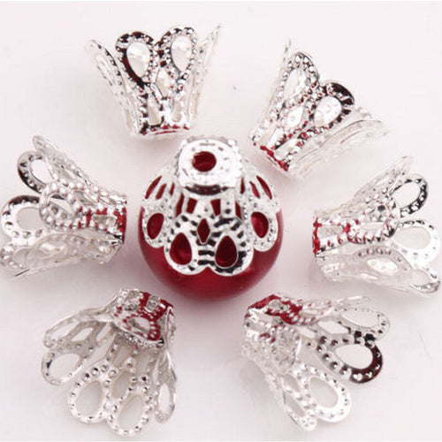 100 Pcs Silver Plated Flower Bead Caps Findings Filigree Flower Cup Shape 7mm Silver Bead Caps For Diy Jewelry Making EF8