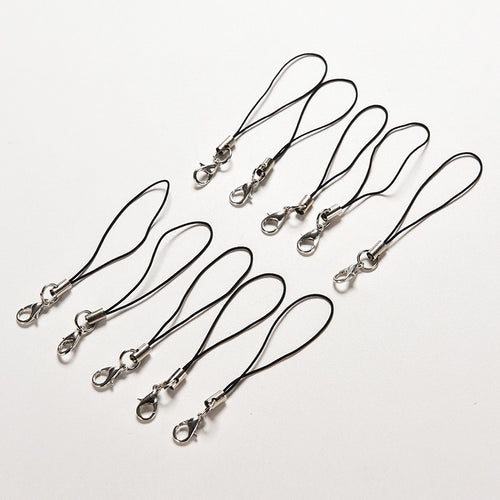 100 Pcs Black Cell Phone Lanyard Cords Strap Lariat Mobile Lobster Clasp EF8