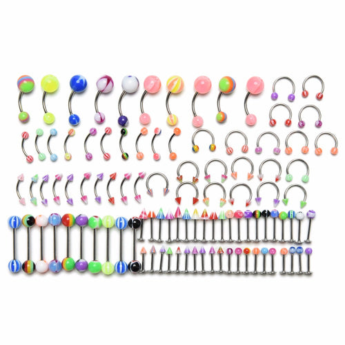 100Pcs Women Body Jewelry Eyebrow Navel Belly Lip Tongue Nose Piercing Bar Ring Jewelry EF8