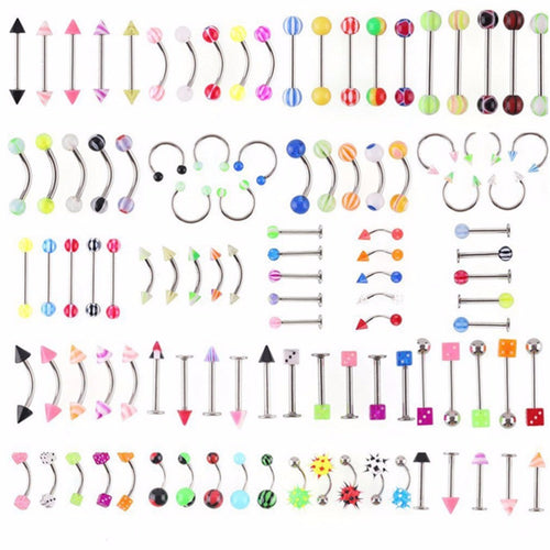 105Pcs Body Jewelry Eyebrow Navel Belly Lip Tongue Nose Piercing Bar Ring EF8