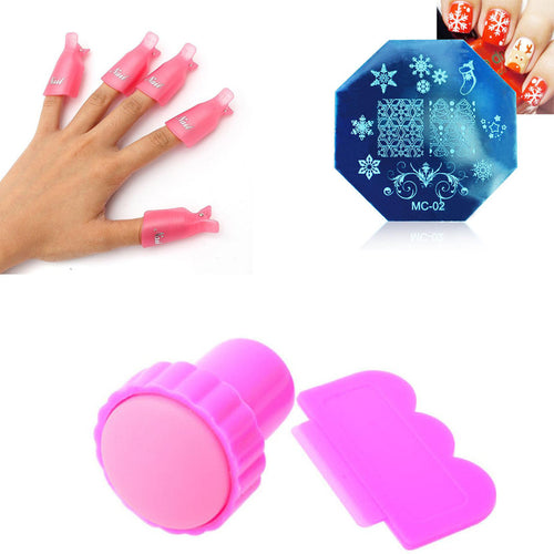 10pc Plastic Nail Art Soak Off Cap Clip UV Gel Polish RemoverStamping Stamp SetStamp Stamping Plates Manicure Template EF8