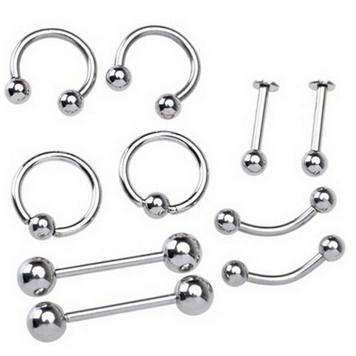 10PCS Stainless Steel Curved Eyebrow Nose Lip Earrings Nipple Piercings Punk Body Piercing  EF8