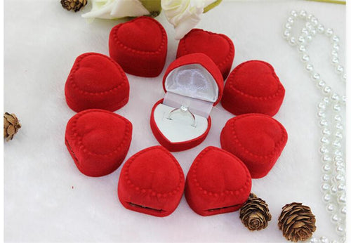 10Pcs Romantic Elegant Simplicity Durable Lid Open Red Heart Shape Ring Boxes Velvet   Flock Gift Boxes Jewelry Supplies EF8