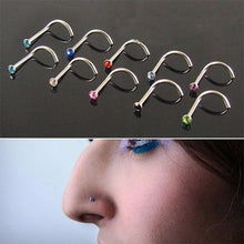 10Pcs Mix Colors Rhinestone Hook Bone Bar Pin Piercing Jewelry Nose Studs Rings EF8