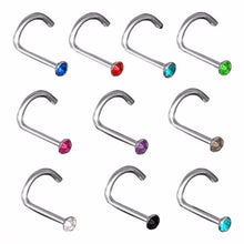 10Pcs Mix Colors Rhinestone Hook Bone Bar Pin Piercing Jewelry Nose Studs Rings EF8