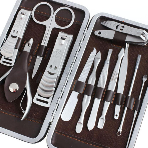 12pc Pedicure Manicure Set Nail Cuticle Clippers Cleaner Grooming Kit Case Tool EF8