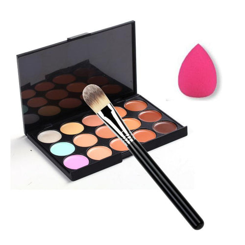 15 Color Concealer Palette Makeup Brush Cute Pink Sponge Puff Makeup Contour Palette Primer Makeup Corrector EF8