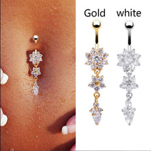 18K Gold Plated Dangle Flower AAA Crystal CZ Navel Bell Button Rings Sexy Body Piercing Navel Body Jewelry EF8