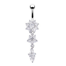 18K Gold Plated Dangle Flower AAA Crystal CZ Navel Bell Button Rings Sexy Body Piercing Navel Body Jewelry EF8
