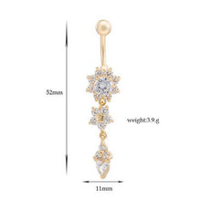 18K Gold Plated Dangle Flower AAA Crystal CZ Navel Bell Button Rings Sexy Body Piercing Navel Body Jewelry EF8