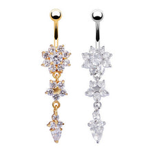 18K Gold Plated Dangle Flower AAA Crystal CZ Navel Bell Button Rings Sexy Body Piercing Navel Body Jewelry EF8