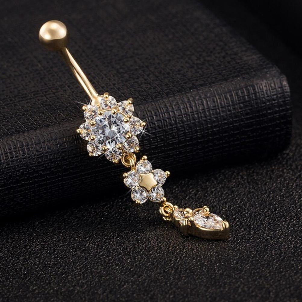 18K Gold Plated Dangle Flower AAA Crystal CZ Navel Bell Button Rings S –  easyfashion8