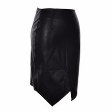 Asymmetric Short Faux Leather Skirt Black PU Leather Sheath Pencil Skirt Black Women Sexy High Waist Slim Bodycon Skirt EF8
