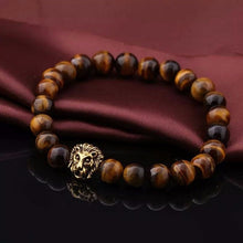 Buddha Leo Lion Head Bracelet Stone Beaded Bracelets Gold Silver For Men Women EF8
