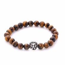 Buddha Leo Lion Head Bracelet Stone Beaded Bracelets Gold Silver For Men Women EF8