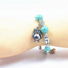 Charm Bangle Jewelry Birthday Gift Women Vintage Charm Jewelry Silver Plated Owl Turquoise Bracelets EF8
