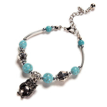 Charm Bangle Jewelry Birthday Gift Women Vintage Charm Jewelry Silver Plated Owl Turquoise Bracelets EF8