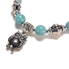 Charm Bangle Jewelry Birthday Gift Women Vintage Charm Jewelry Silver Plated Owl Turquoise Bracelets EF8