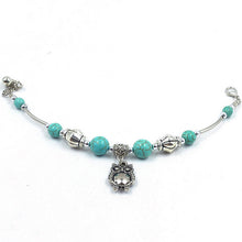 Charm Bangle Jewelry Birthday Gift Women Vintage Charm Jewelry Silver Plated Owl Turquoise Bracelets EF8
