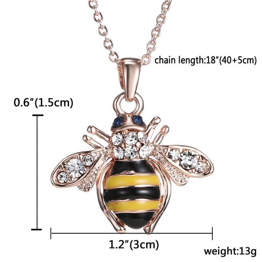 Cute Solid Little Bee Pendant Animal Necklace for Women 18K Rose Gold Plated Jewelry EF8